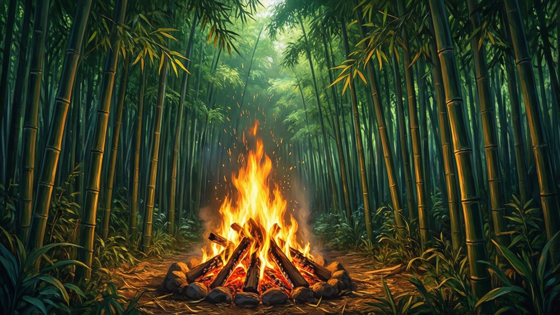 Bamboo Bonfire Glow by Wallpapers.art Studio