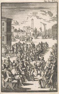 Barbier Philippo Martioli wordt in het bijzijn van zijn vakgenoten gegegeseld