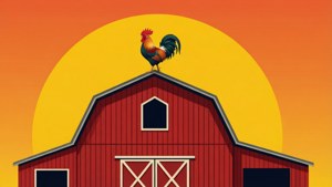 Barn and Rooster Sunrise