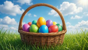 Basket of Colorful Eggs