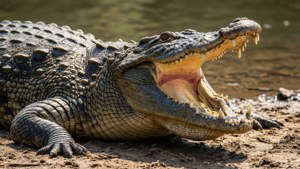 Basking Gharial Open Mouth