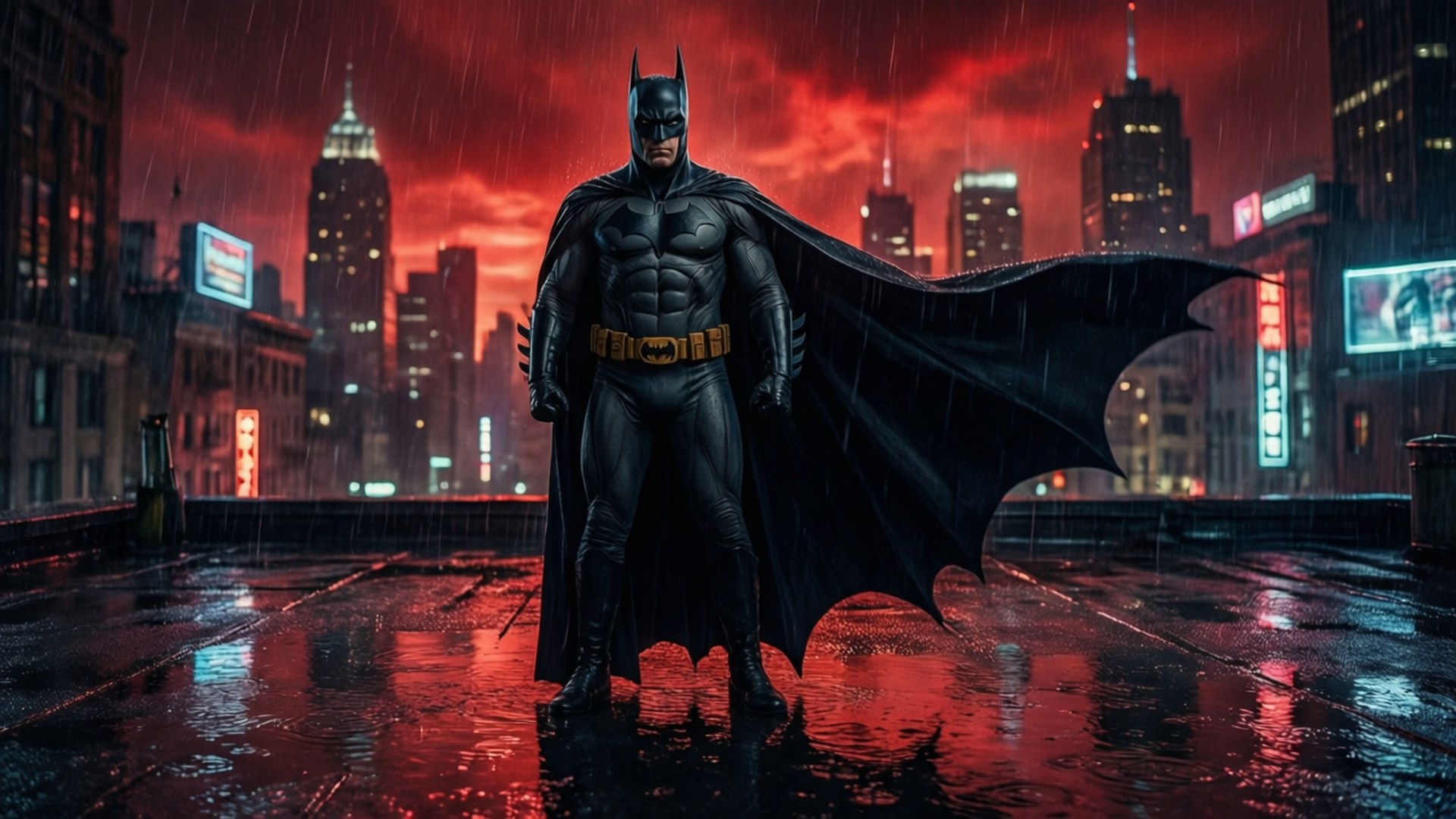 Batman Rainy Rooftop by Wallpapers.art Studio