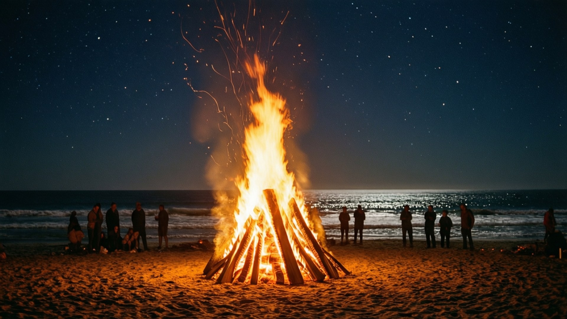 Beach Bonfire Night by Wallpapers.art Studio