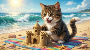 Beach Day Catdog Sandcastle