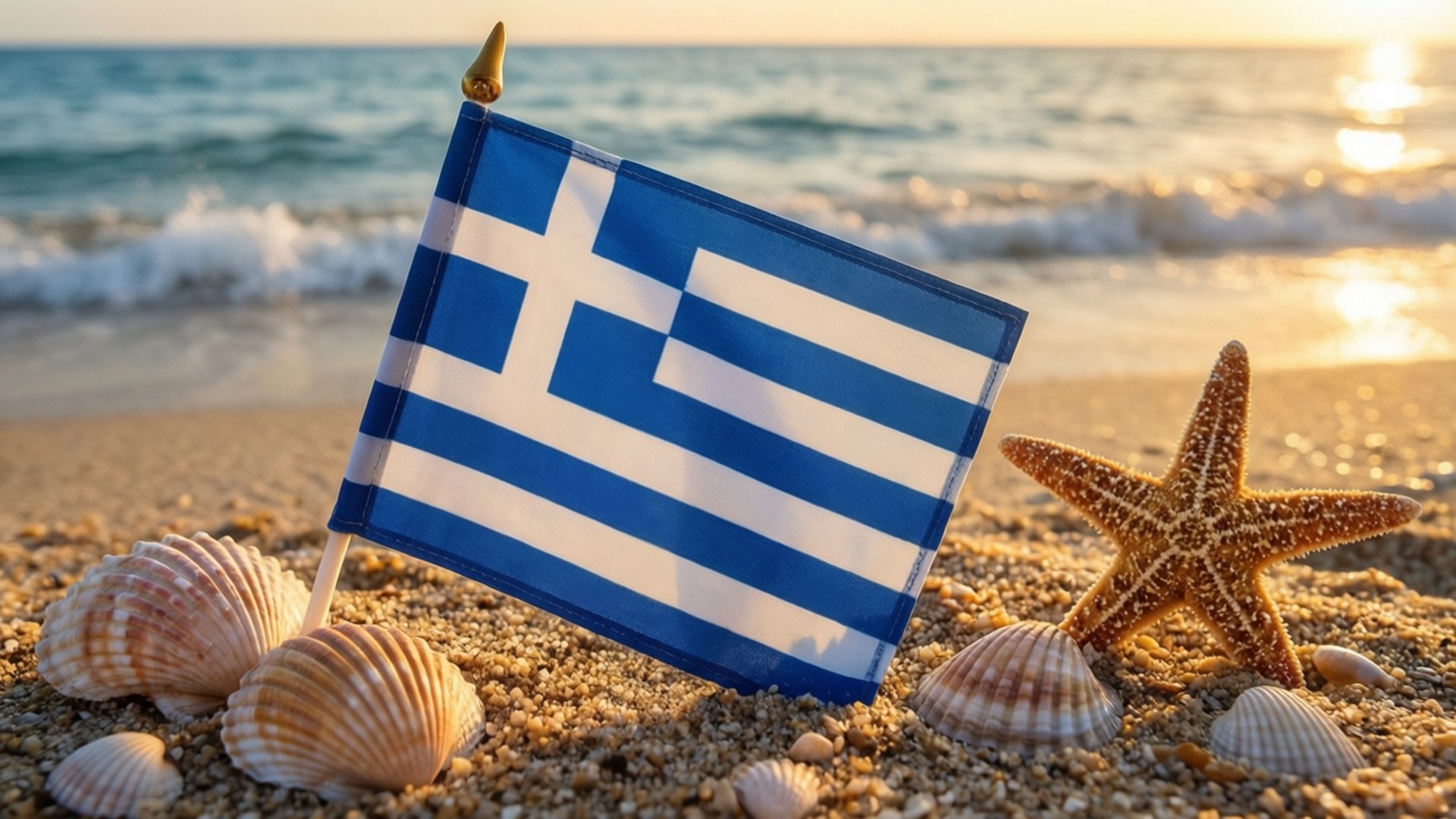 Beach Flag Sunset by Wallpapers.art Studio
