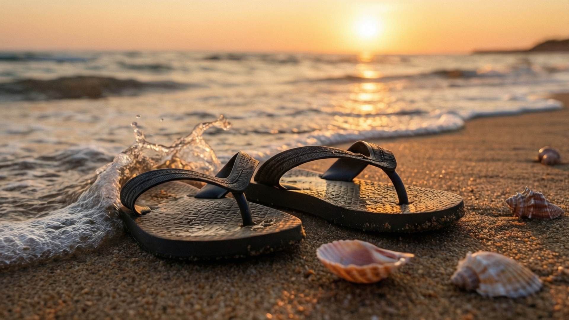 Beach Flip-Flops Sunset by Wallpapers.art Studio