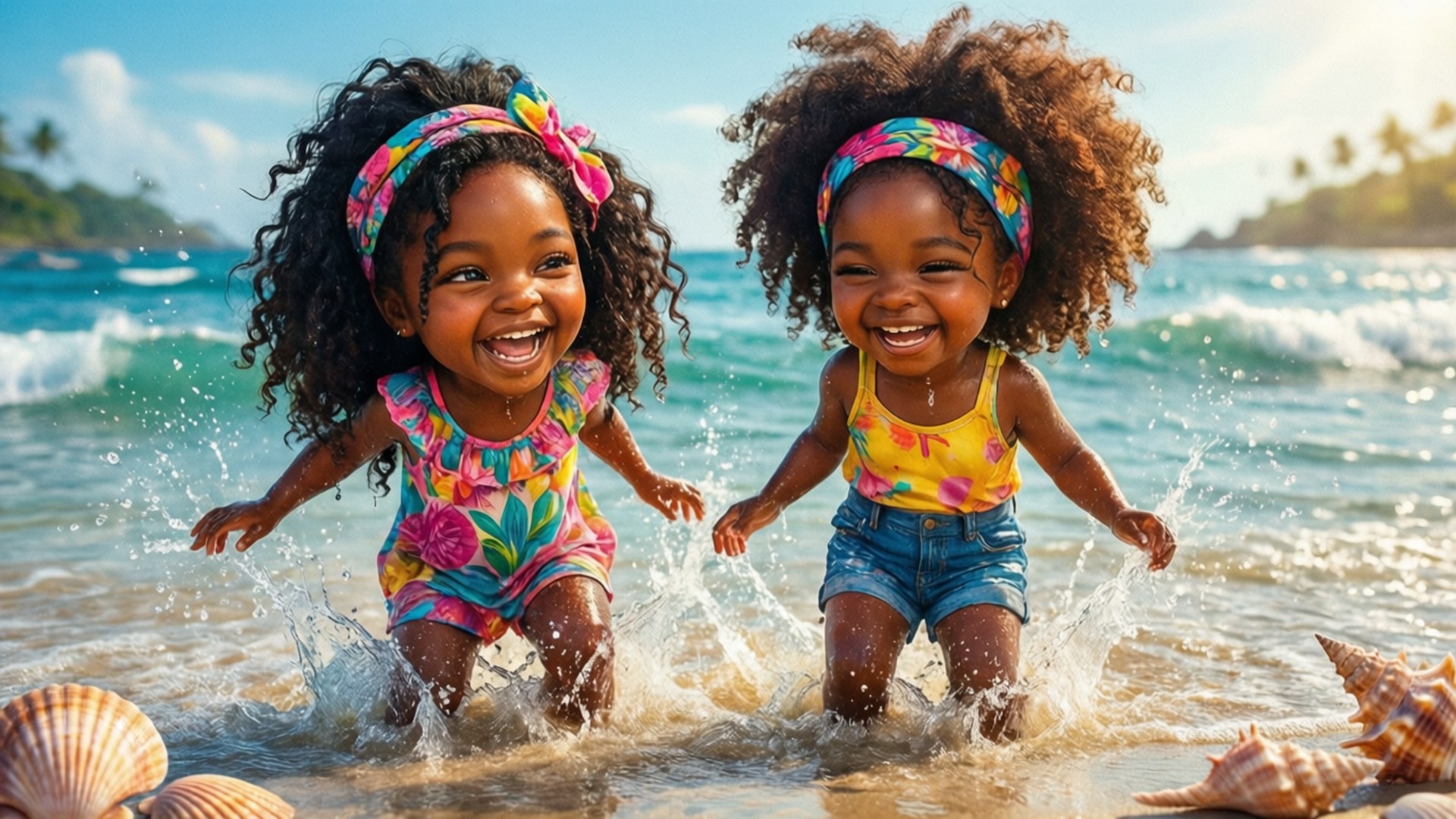 Beach Fun Sisters by Wallpapers.art Studio