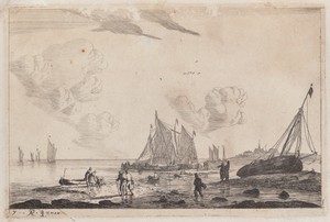 Beach Scene with Ketches and other Fishing Boats