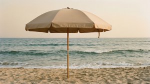 Beach Umbrella on Beige Sand