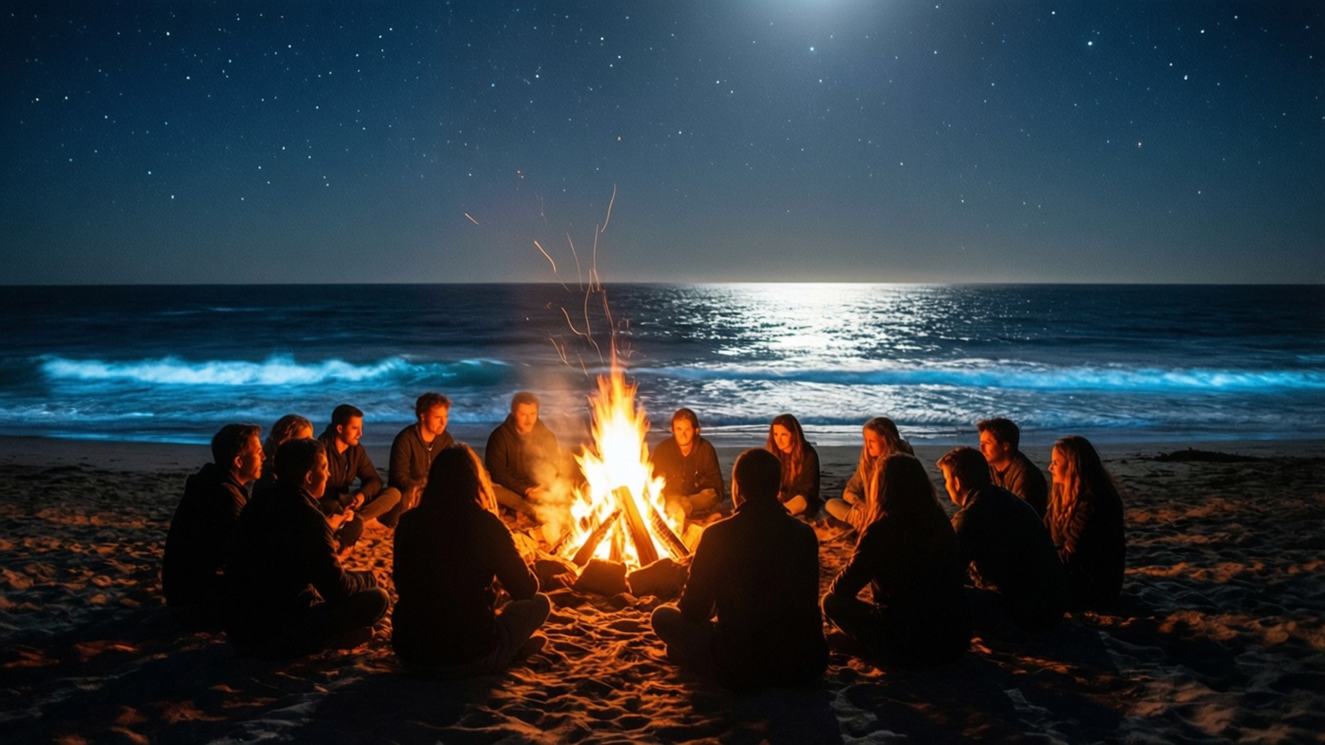 Beachside Bonfire Night by Wallpapers.art Studio
