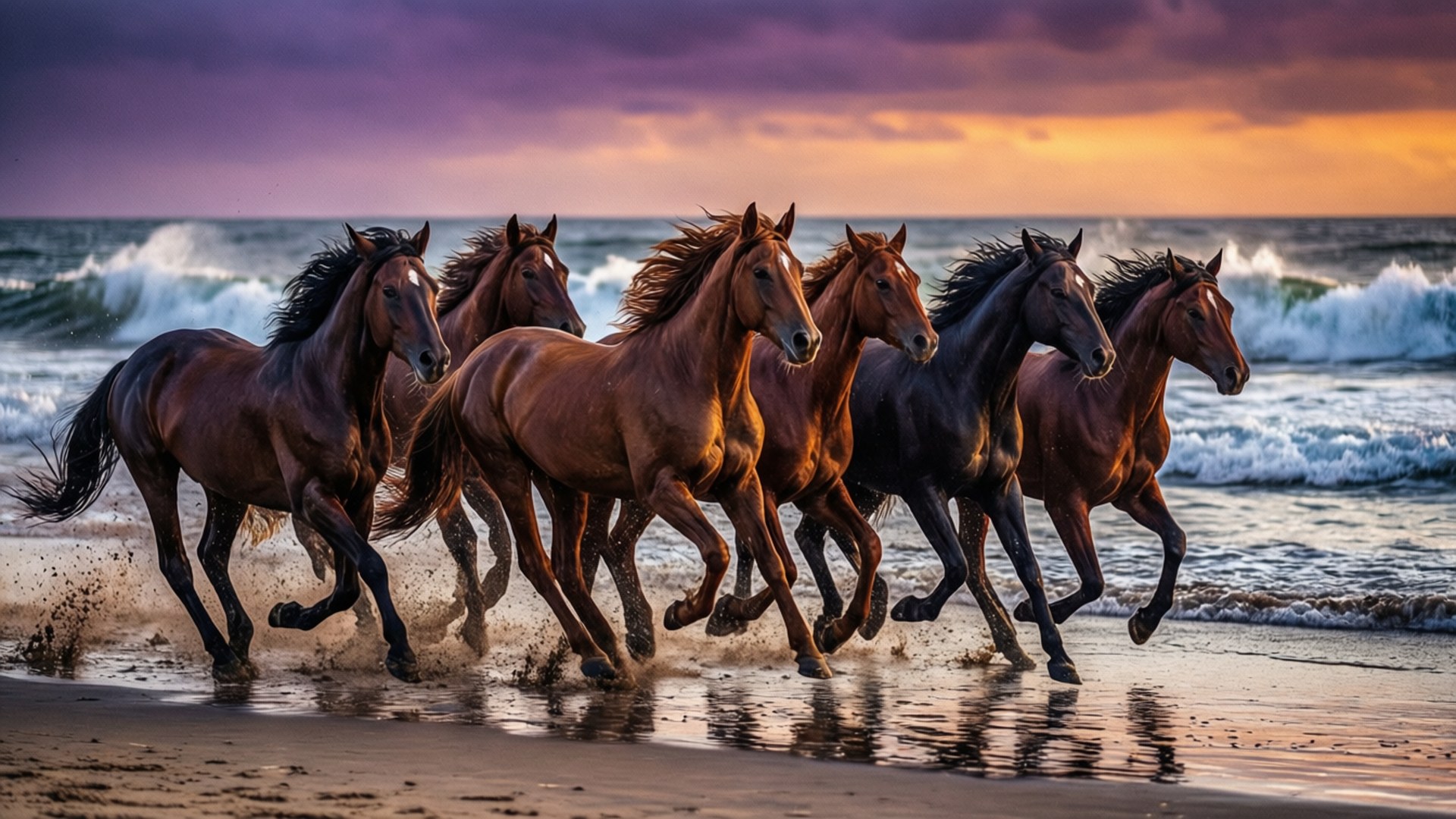 Beachside Race at Sunset by Wallpapers.art Studio