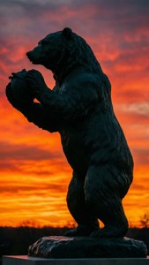 Bear Statue Sunset Silhouette