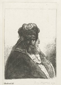 Bearded old man in a high fur cap, with eyes closed