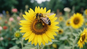 Bee Emoji on Sunflower