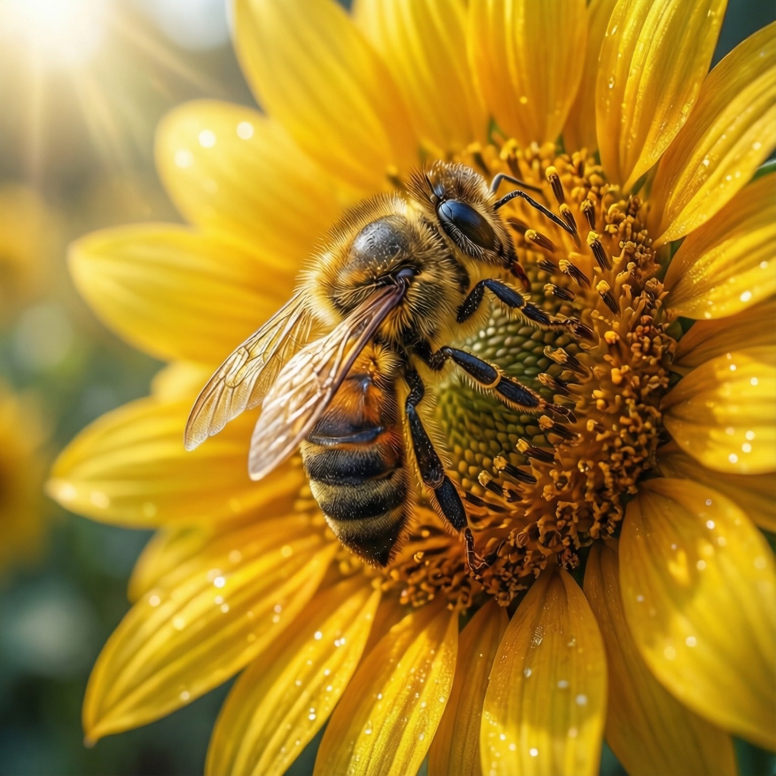 Bee on the Sunflower by Wallpapers.art Studio