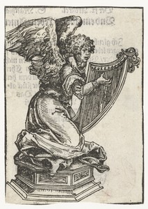 Beeld van knielende engel met harp