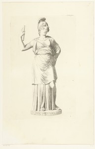 Beeld van staande vrouw met helm