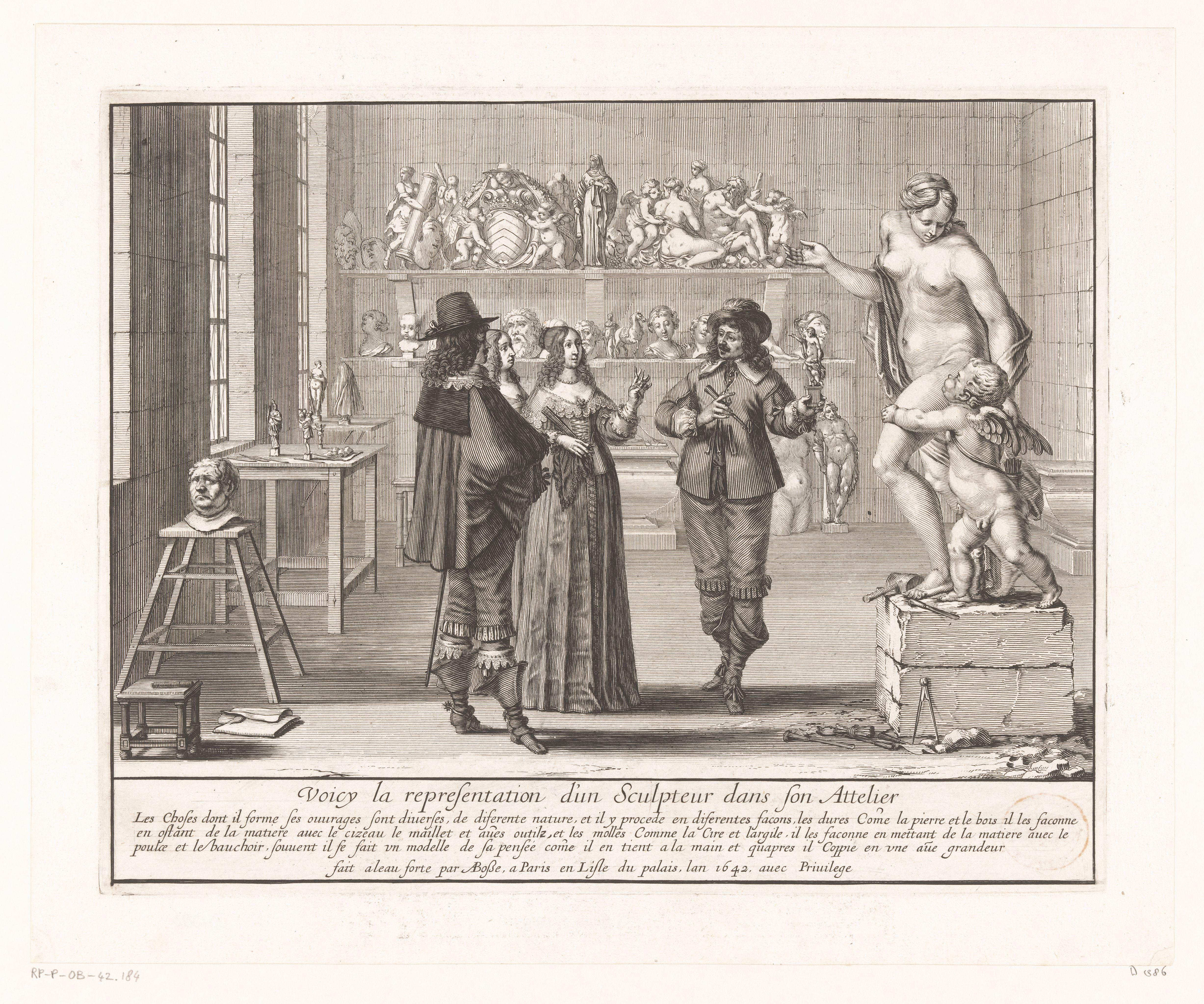 Beeldhouwer in zijn atelier by Abraham Bosse