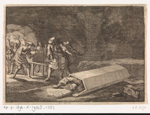 Begrafenisdienaars te Rome zien dat Antonio Marlini die zij enige dagen tevoren in een gewelf hadden bijgezet toen schijndood geweest moet zijn, 1696