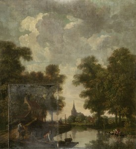 Behangselschildering met een Hollands landschap met rivier