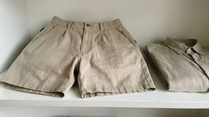 Beige Linen Shorts Display
