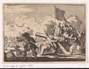 Beleg van Groningen waarbij een kanon door een zestal monniken wordt gezegend, 1672