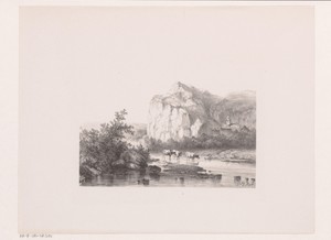Bergachtig landschap met drie koeien in het water