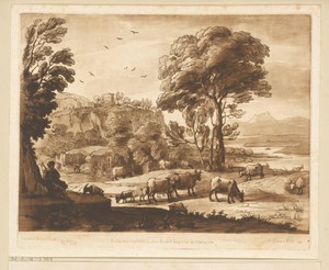 Bergachtig landschap met herder en vee