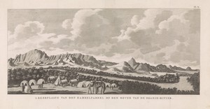 Bergachtig landschap met kampement