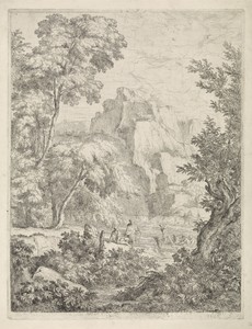 Bergachtig landschap met meer en veerboot