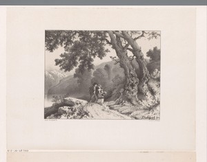 Bergachtig landschap met twee figuren
