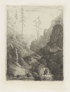 Berglandschap met beek en naaldbomen