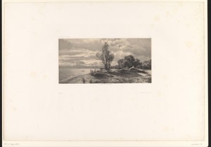 Berglandschap met boom aan de oever van een meer