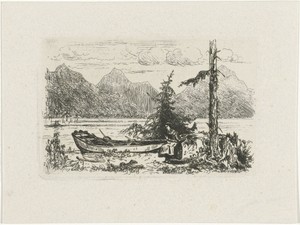 Berglandschap met een aangemeerde boot