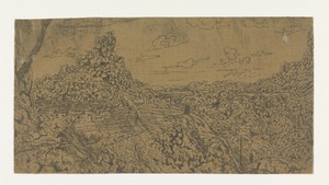 Berglandschap met een puntige rots, eerste versie