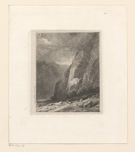 Berglandschap met figuren aan een meer
