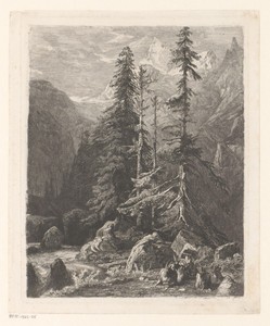 Berglandschap met geiten bij een beek