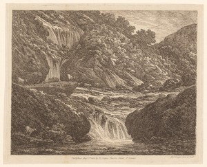 Berglandschap met geiten en waterval