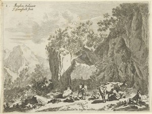 Berglandschap met herder, herderin en vee