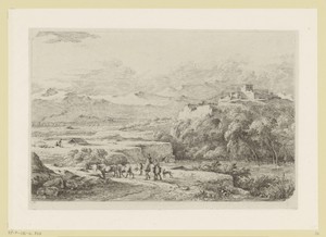 Berglandschap met herders en een kudde koeien