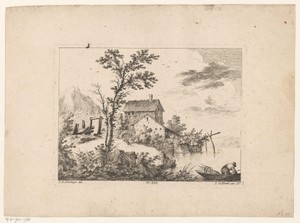 Berglandschap met huizen aan het water