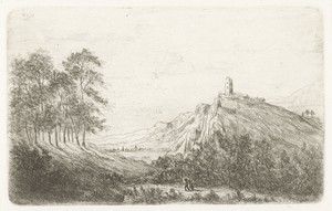 Berglandschap met kasteel op bergtop