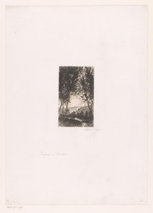 Berglandschap met meer en bomen op de voorgrond