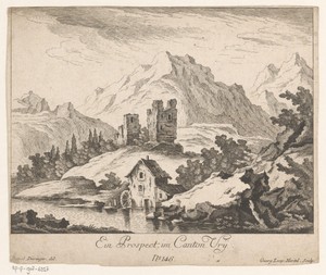 Berglandschap met op de voorgrond het dorp Vrij