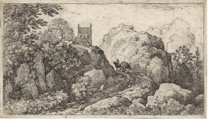 Berglandschap met paard en wagen