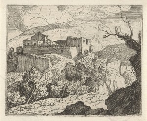 Berglandschap met ruïnes van een fort