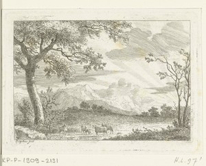 Berglandschap met vier schapen