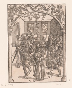 Bespotting van Christus door soldaten en Judas die de zilverlingen terugbrengt