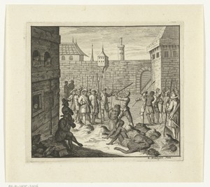 Beul onthoofdt zwarte mannen op een plein