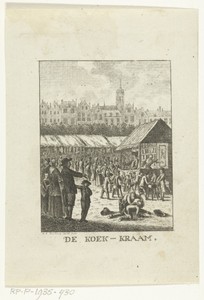 Bezoekers van kermis kopen lekkernijen bij koekkraam